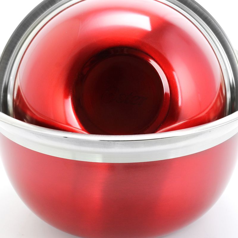 Oster Rosamond 3 Piece Stainless Steel Round Mixing Bowls in Red