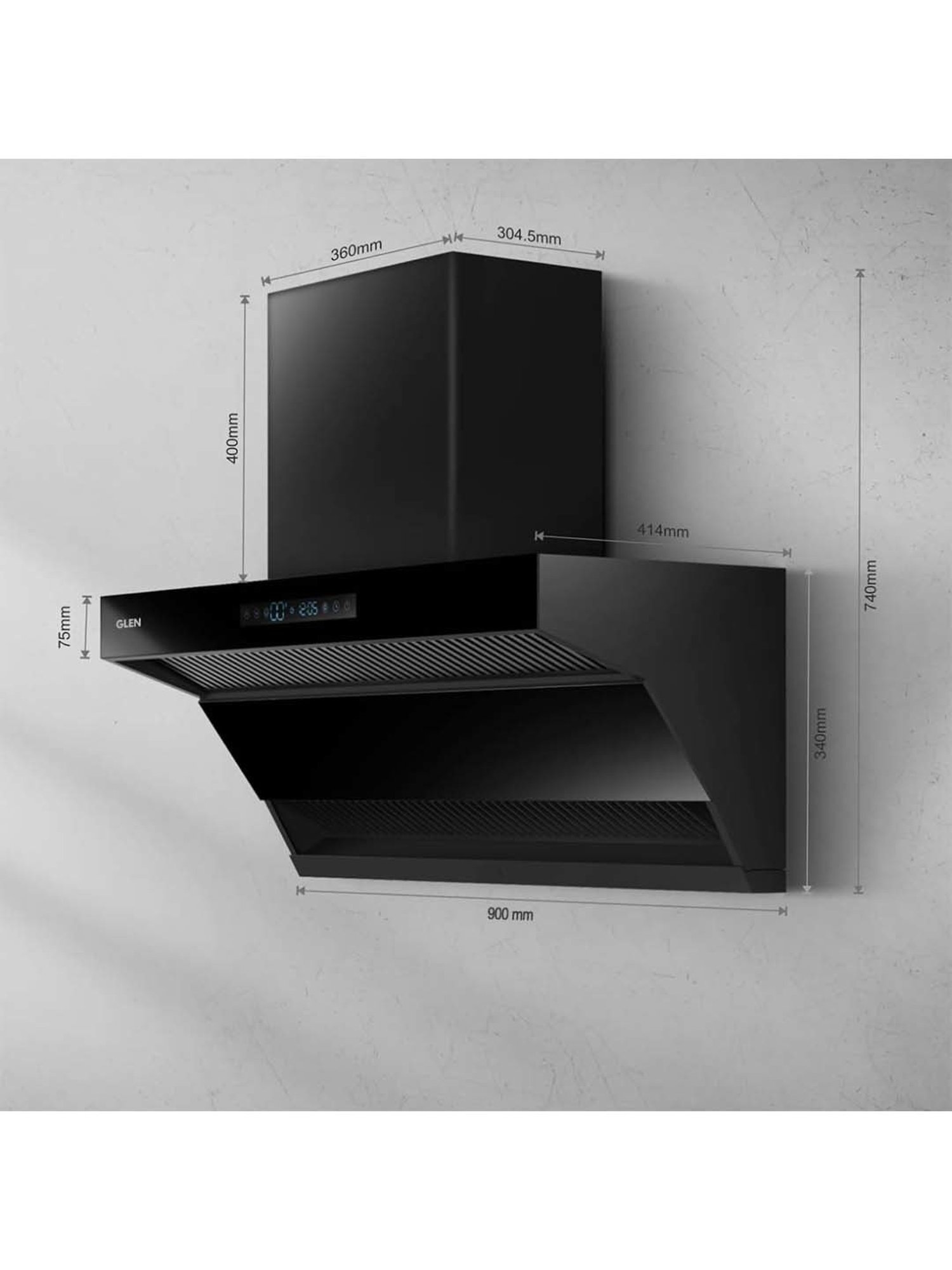 Glen CH6076AC60 1400CMH 60cm Wall Mounted Chimney (Black)