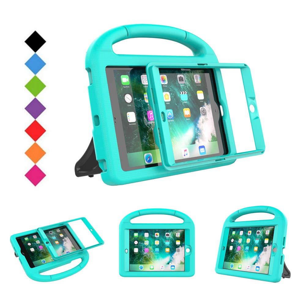 BMOUO Case for iPad Mini 1 2 3 with Built-in Screen Protector, Shockproof Lightweight Hard Cover Handle Stand Kids Case for Apple iPad Mini 1st 2nd 3rd Generation, Turquoise