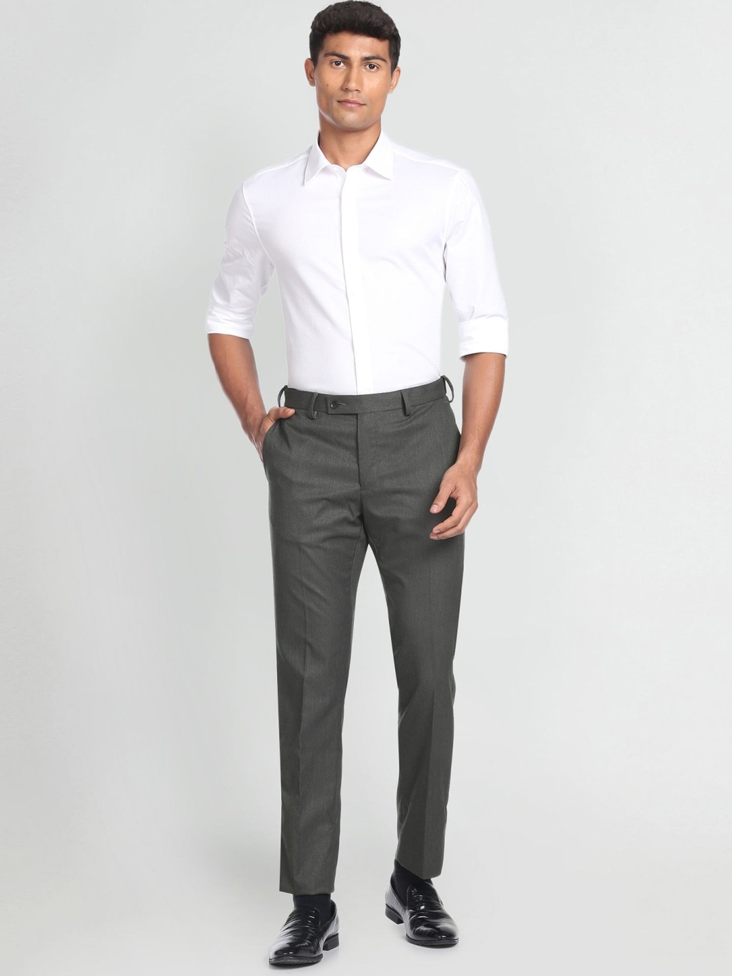 Arrow Grey Regular Fit Texture Trousers