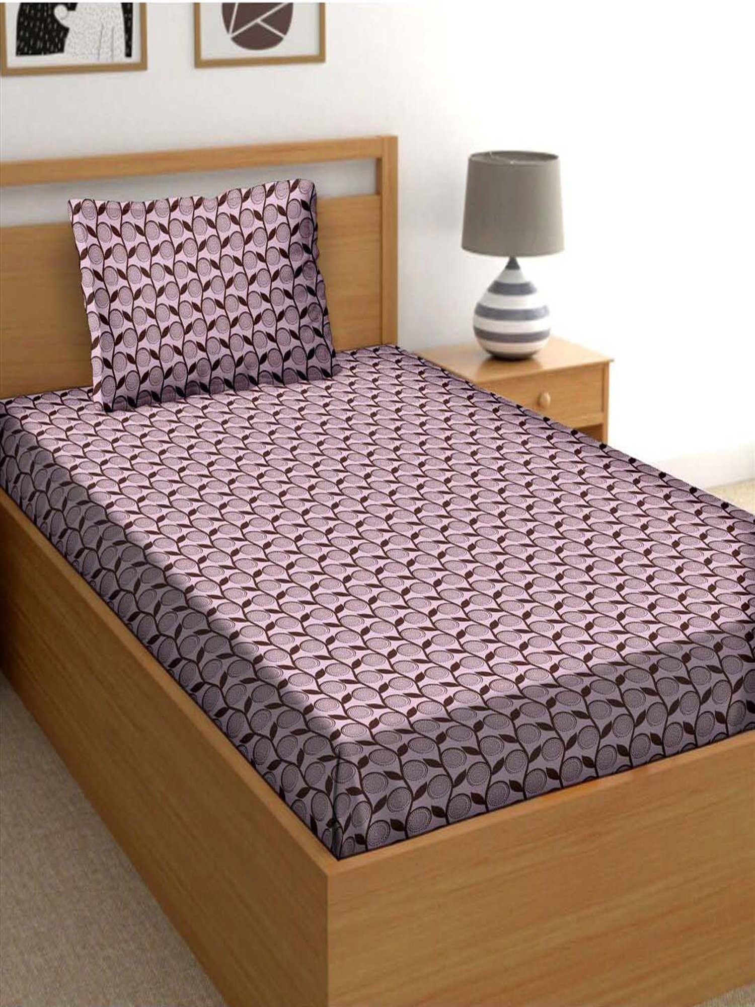 BELLA CASA Cuddle Floral Pink 150 TC Cotton Single Bedsheet with 1 Pillow Cover