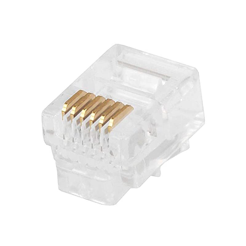 100 Pack RJ12 6P6C Plug  Transparent Telephone Jack Flat Cable Modular Plug Connector Clear Line Snapin CrimpOn Plugs