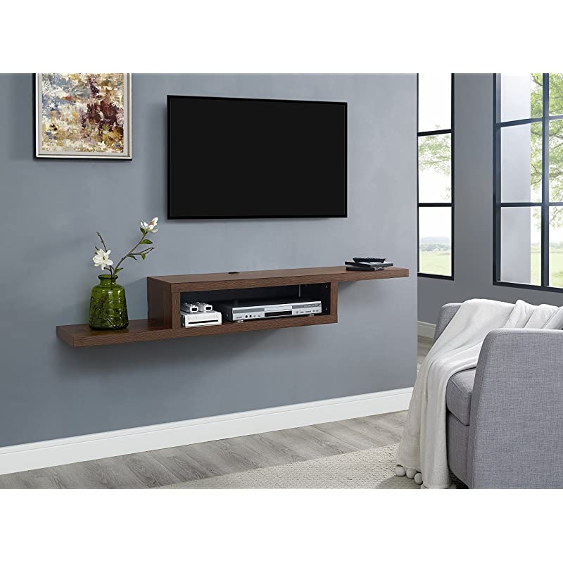 Asymmetrical Floating Wall Mounted TV Console Columbian Walnut 60inch