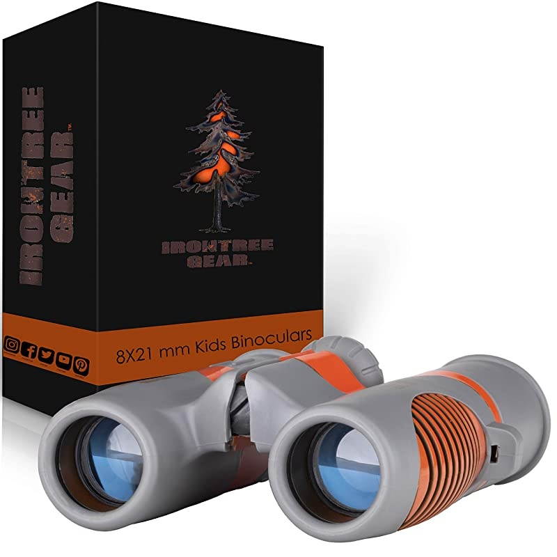 Kids Binoculars by  - 8x21 HIGH Resolution Shockproof Compact Toy Binoculars for Kids Set for Boys & Girls - Ideal Binoculars for Hunting, Camping, and Hiking (Orange, Grey)