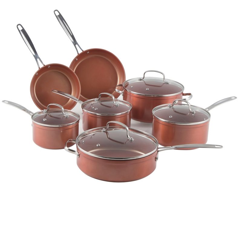 Nuwave Copper 12 Piece Ceramic Duralon Forged Cookware Set with Lids