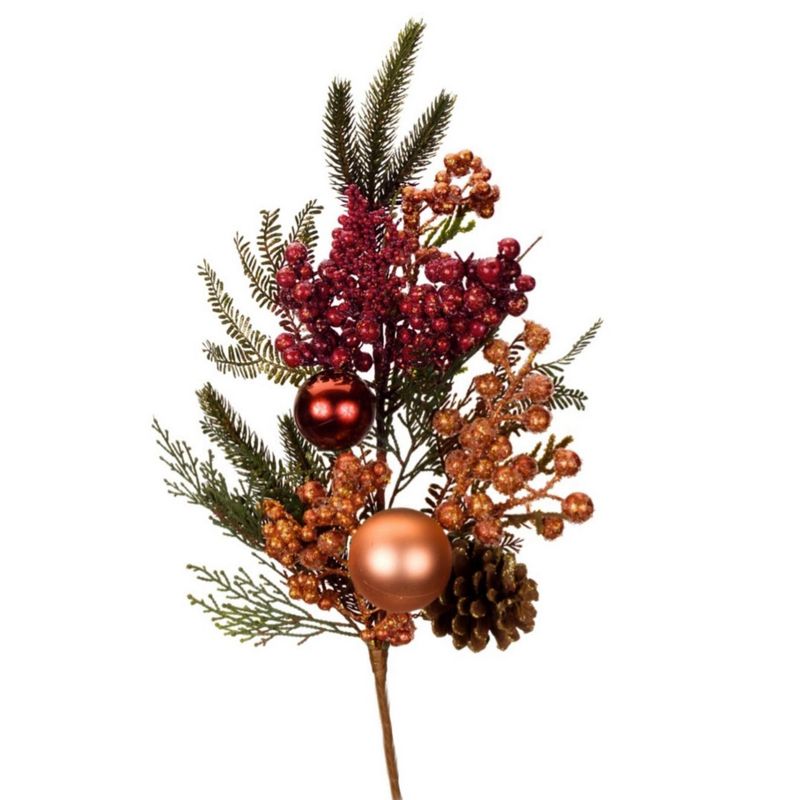 Melrose 30" Green/Gold Berry, Pine Cone and Ball Ornament Artificial Spray