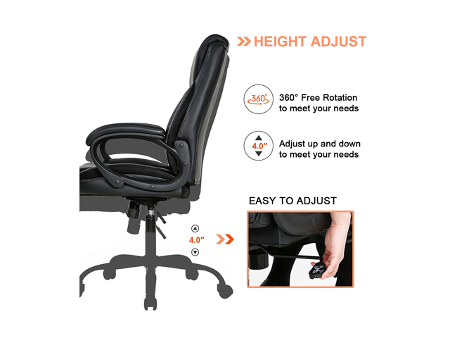Office Chair Ergonomic Desk Chair PU Computer Chair with Lumbar Support Arms High Back Executive Leather Task Chair for Men(Black)