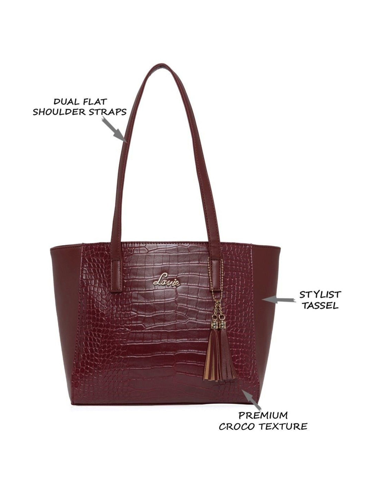 Lavie Maroon Textured Medium Handbag