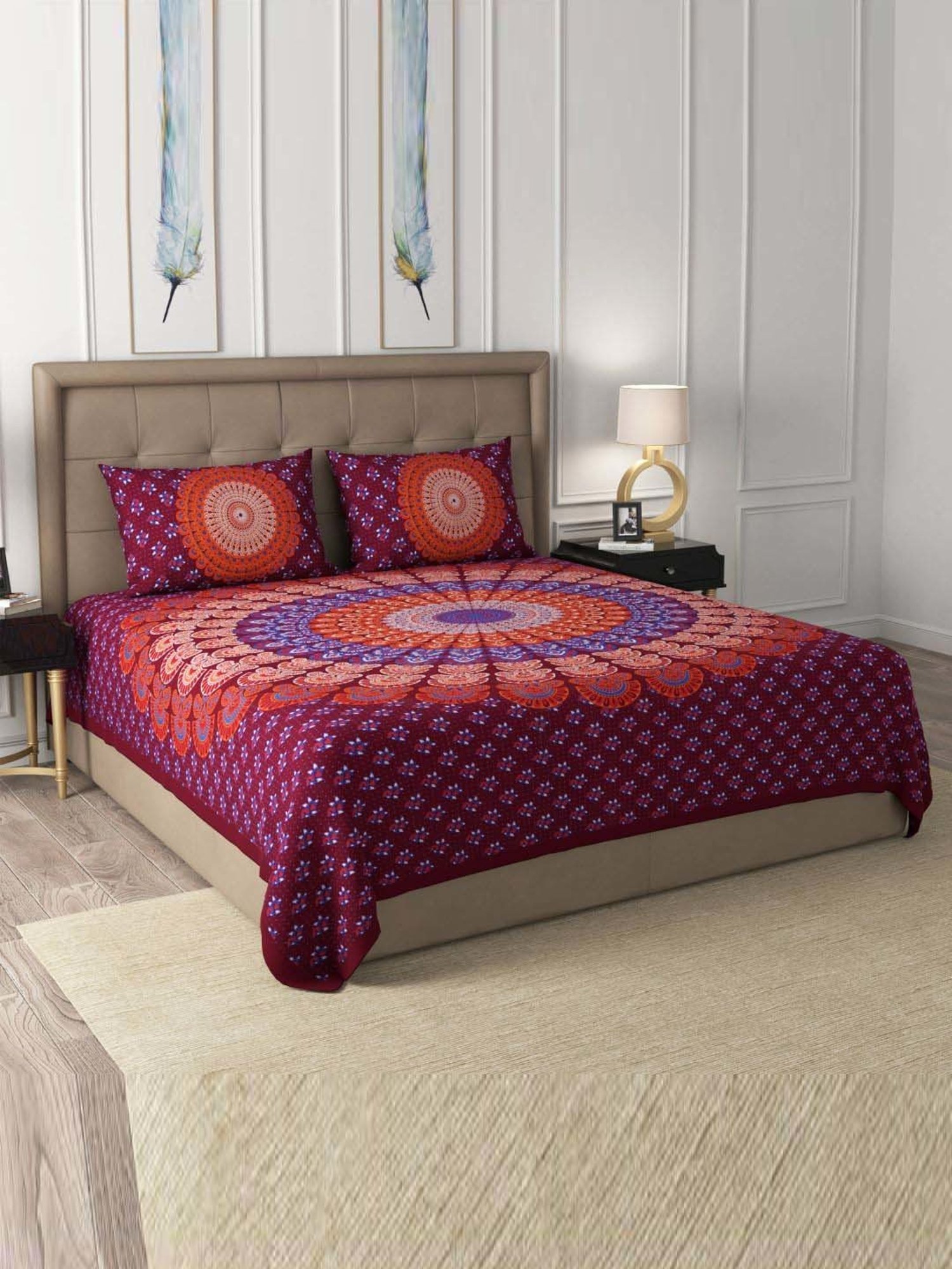 JaipurFabric Purple 100% Pure Cotton 180 TC Double Bedsheet with 2 Pillow Covers