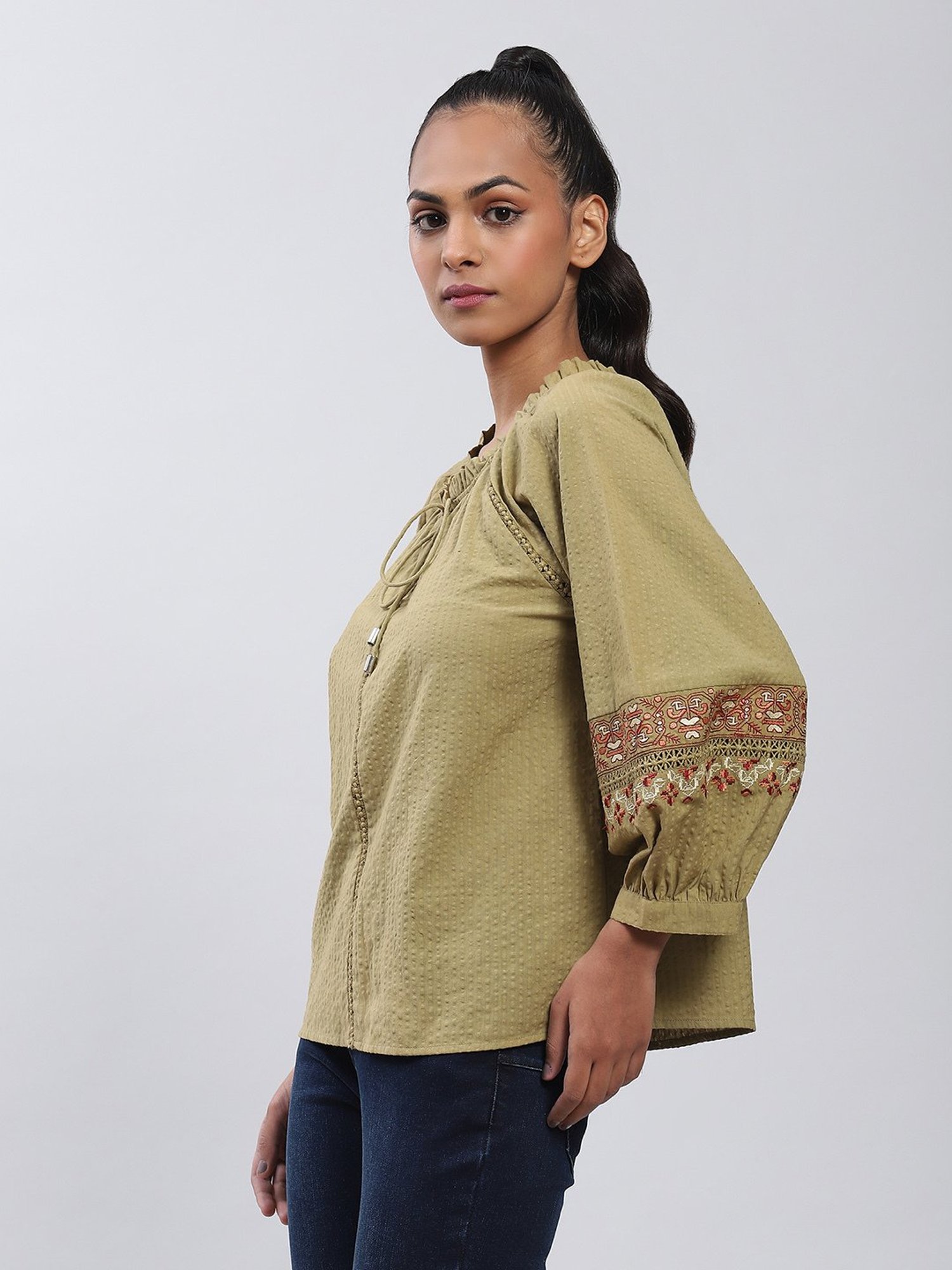 Label Ritu Kumar Olive Embroidered Top