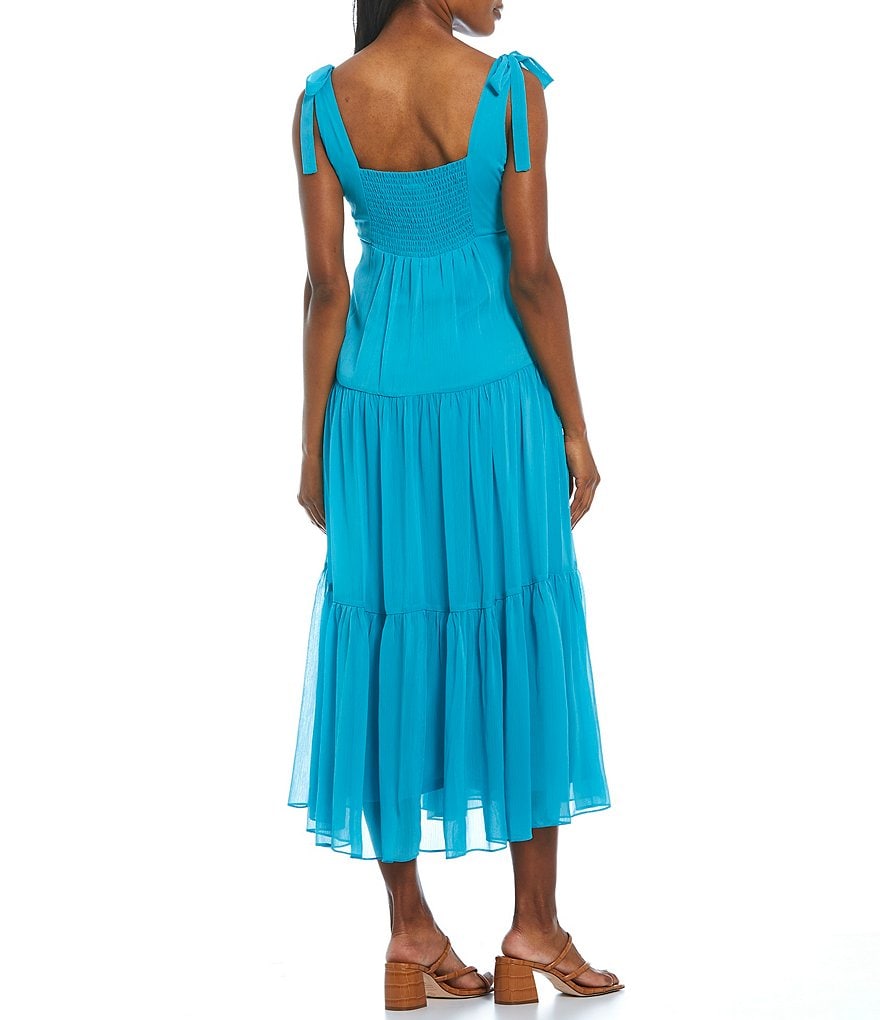 Maison Tara Sleeveless Solid Chiffon Tiered Smocked Back Maxi Dress