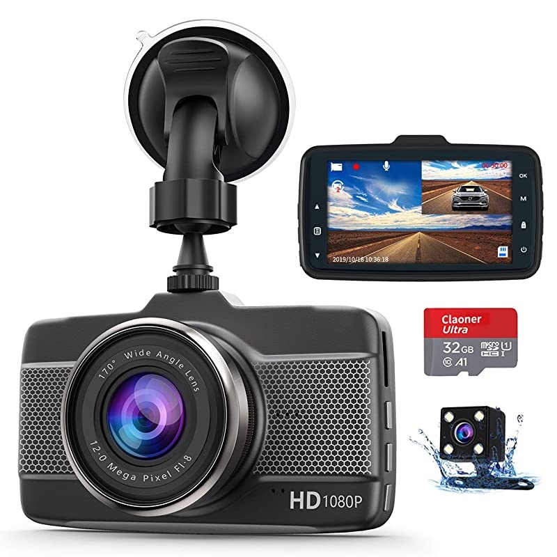 Dash Cams for Cars Front and Rear,  Dashboard Camera with 3 Inch Screen, Car Driving Recorder with F1.8 Night Vision 170&deg;Wide Angle, Loop Recording, G-Sensor Parking Monitor, WDR