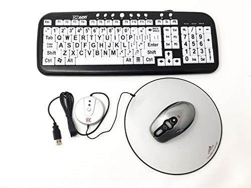 Large Print EZSee by DC - New Improved - USB Wired Computer Keyboard for Low Vision Users- White Keys with Black Letters Bundled With Battery Free Wireless Mouse & Magic Pad