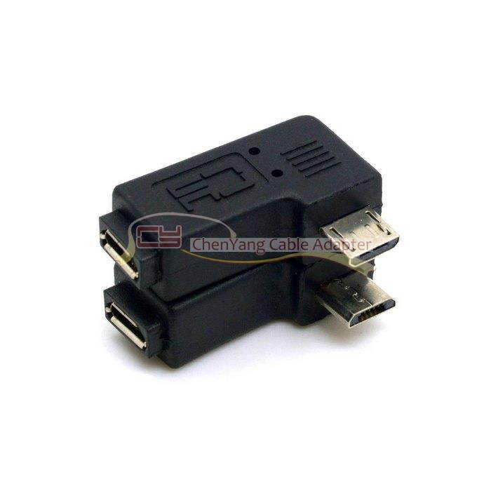 2pcs Left & Right Angled Micro USB 5 Pin Male to Female Extension Adapter