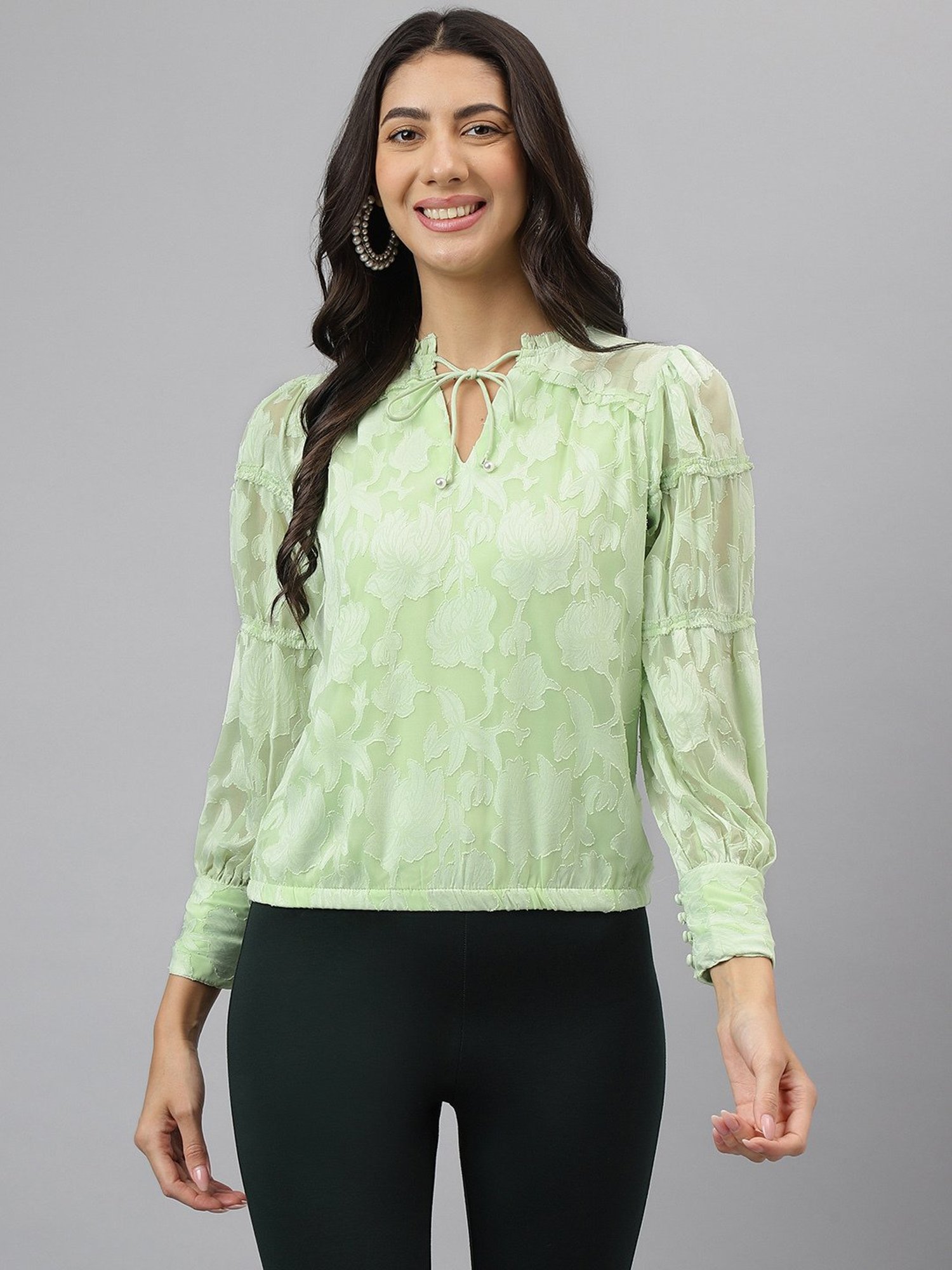 Latin Quarters Green Self Design Top