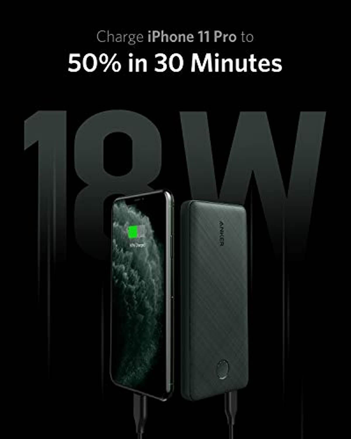 Anker PowerCore Slim 10000 PD Green, 10000mAh Portable Charger USB-C Power Delivery (18W) Power Bank Fast Charge for iPhone 11/11 Pro / 11 Pro Max, S10, Pixel 3, iPad Pro 2018, and More (A1231061)