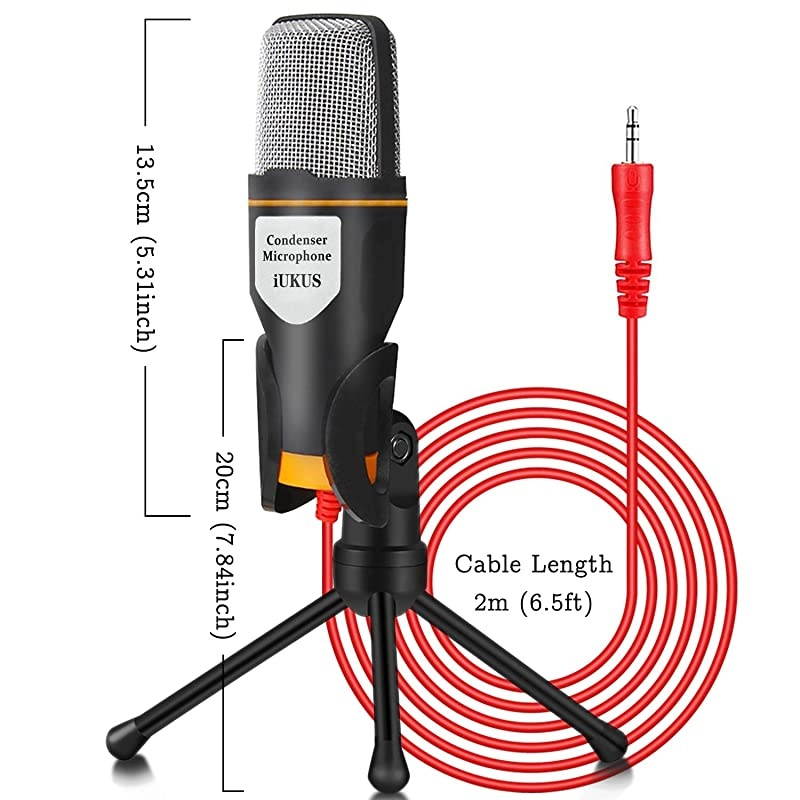 PC Microphone with Mic Stand Professional 35mm Jack Recording Condenser Microphone Compatible with PC Laptop iPad iPhone MacRecorder Singing YouTube Skype Gaming 35mm PC Microphone