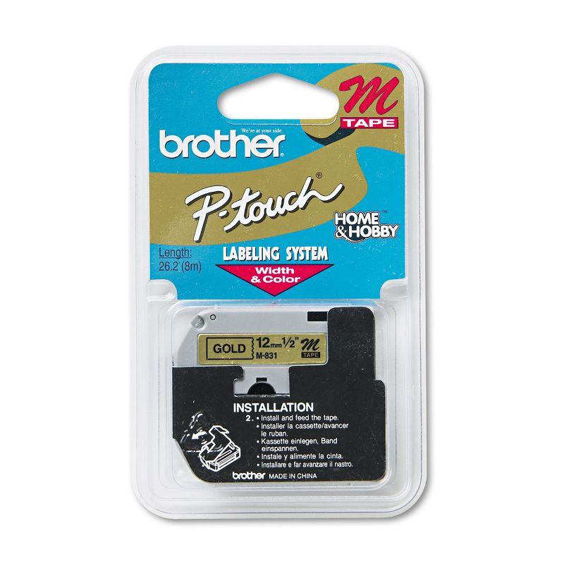 Brother P-Touch M Series Tape Cartridge for P-Touch Labelers 1/2w Black on Gold M831