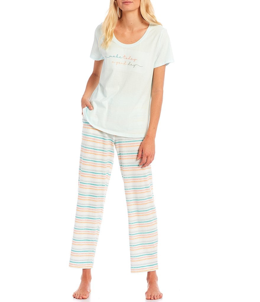 Sleep Sense #double;Make Today A Good Day#double; Screenprinted Knit Scoop Neck Short Sleeve Sleep Tee