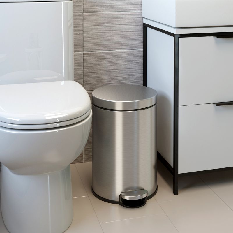 iTouchless Step Pedal Bathroom Trash Can with AbsorbX Odor Filter and Removable Inner Bucket 3 Gallon Round Stainless Steel
