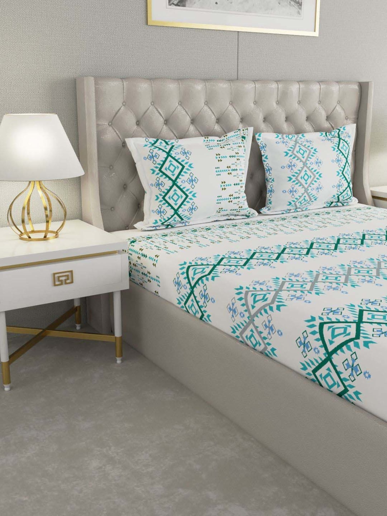 Raymond Home Vision Blue 144 TC Cotton King Bedsheet with 2 Pillow Covers