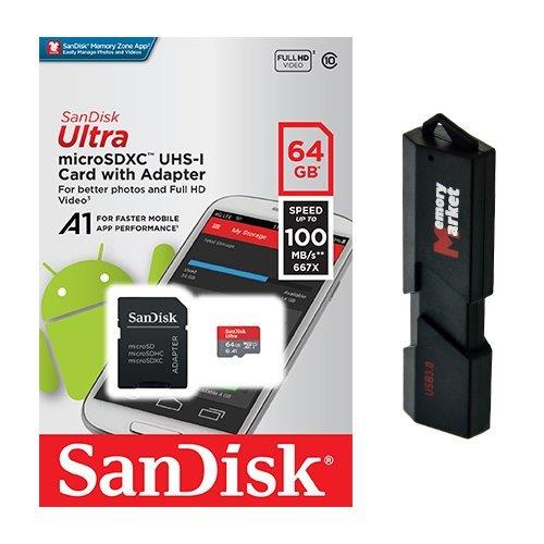 SanDisk Ultra A1 64GB MicroSD XC Class 10 UHS-1 Mobile Memory Card for Motorola Moto M G4 G5 G5S Plus Z2 Z Force Play & SD Memory Card Reader
