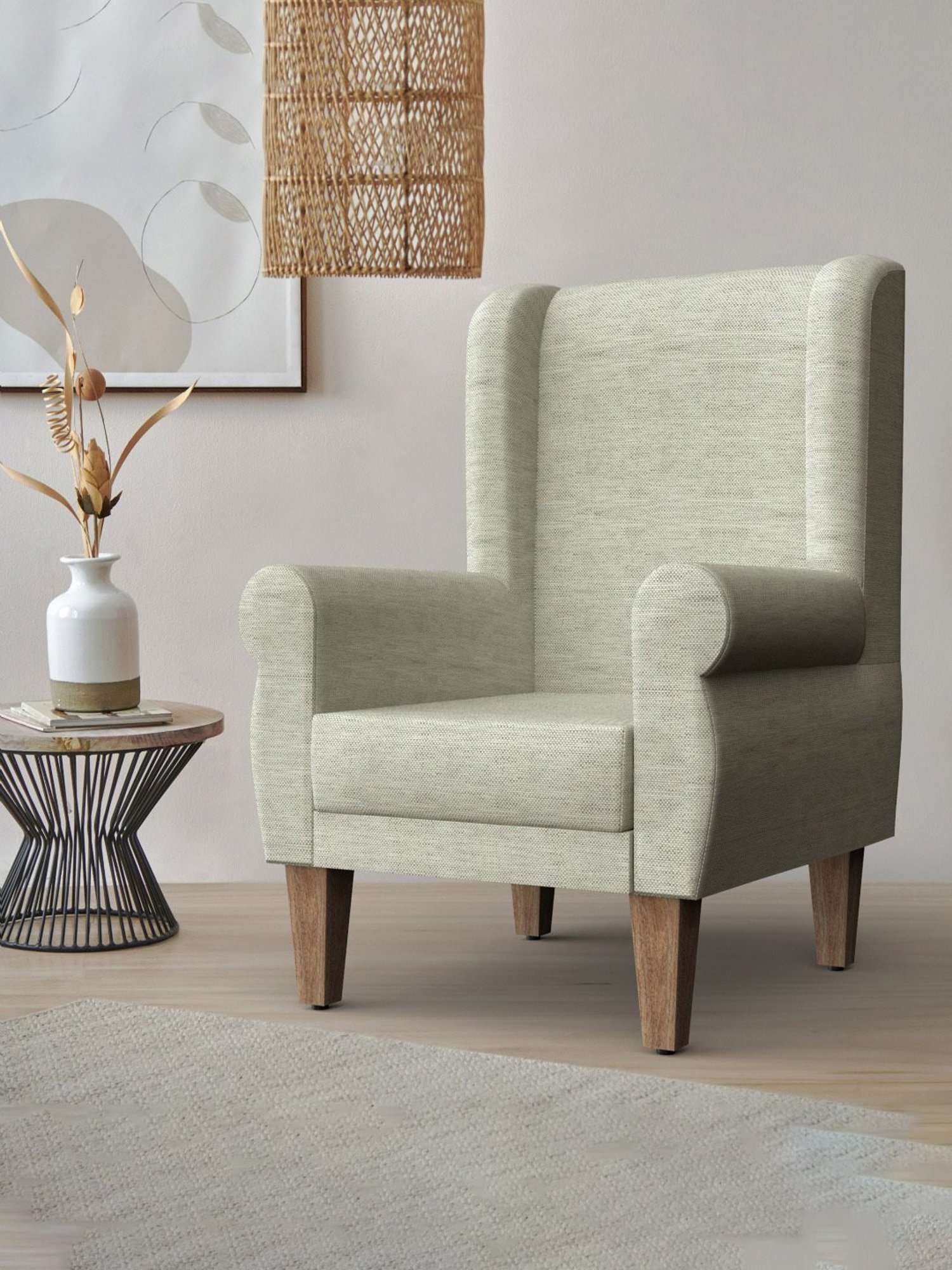 Chumbak Srilanka Solid Ivory Sheesham Wood Begum Wing Chair