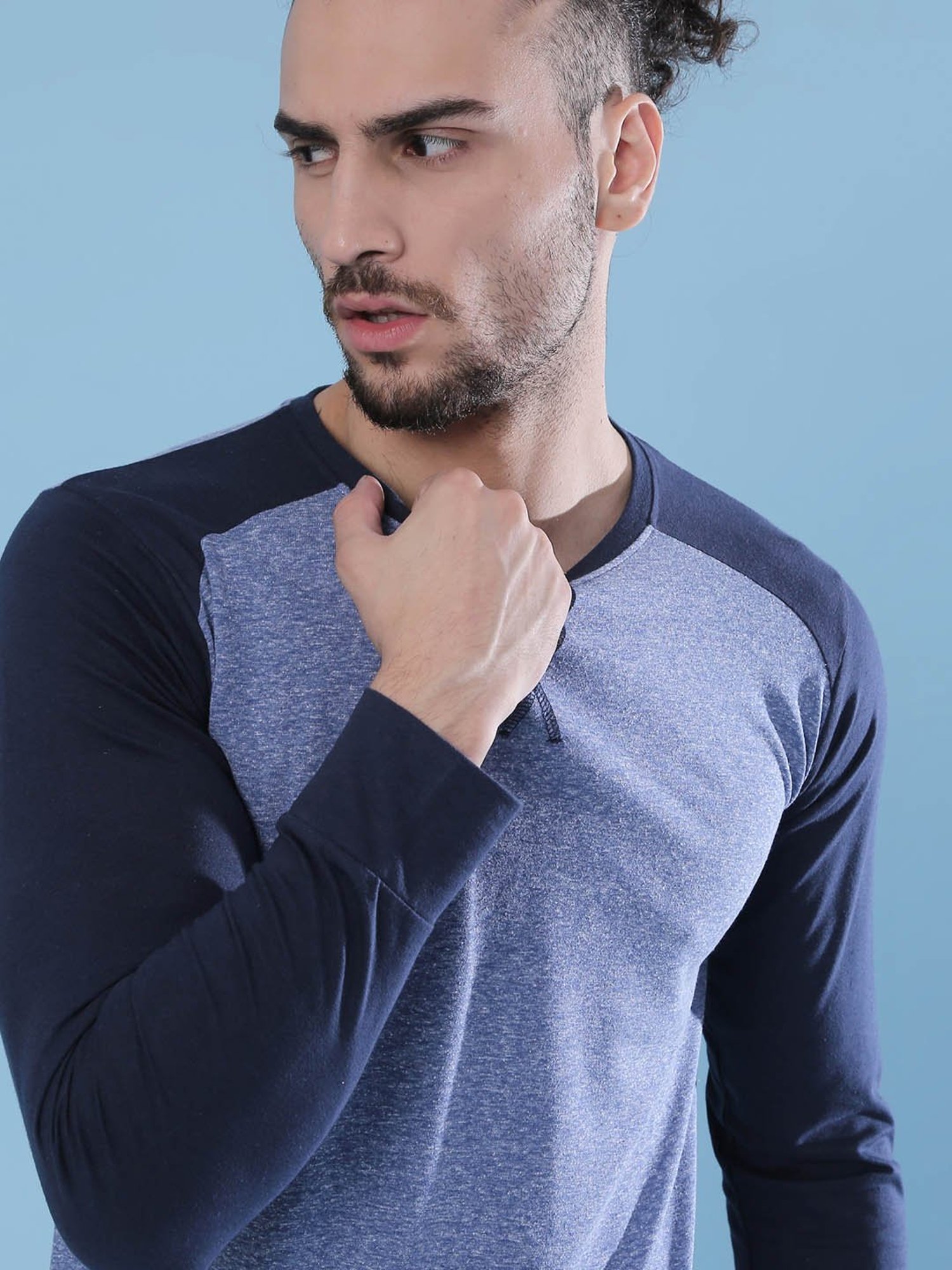 Campus Sutra Denim Blue Full Sleeves T-Shirt