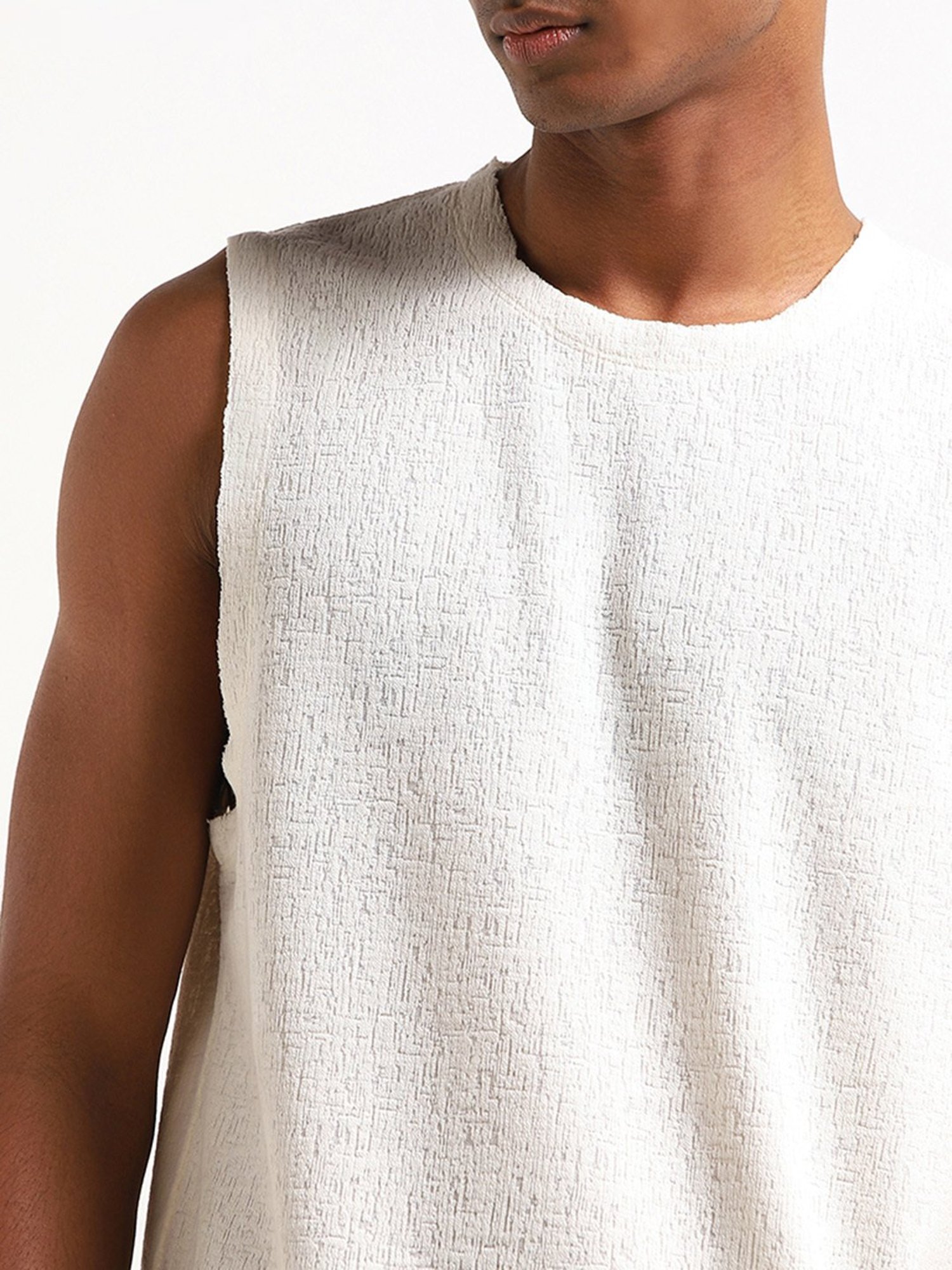 Nuon by Westside Off-White Relaxed Fit Marble Textured Vest