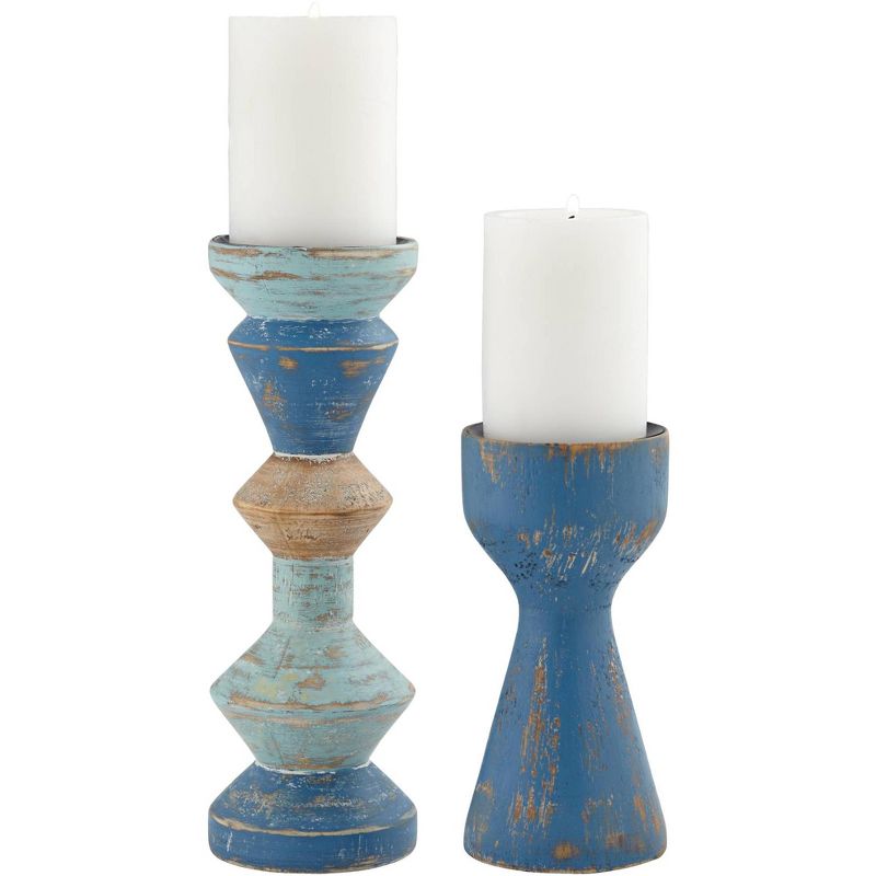 Kensington Hill Ruston Matte Blue Pillar Candle Holders Set of 2