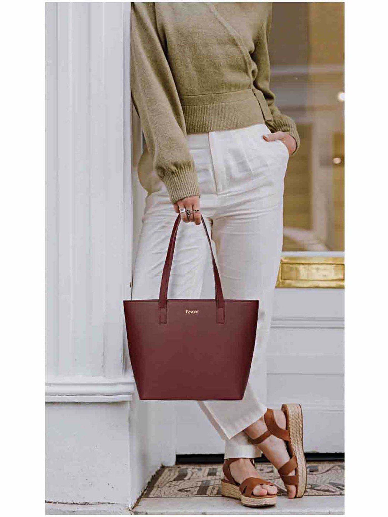 Favore Burgundy Solid Medium Totes