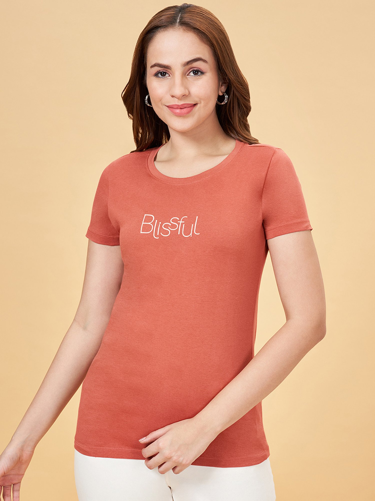 Honey by Pantaloons Rust Cotton Printed T-Shirt
