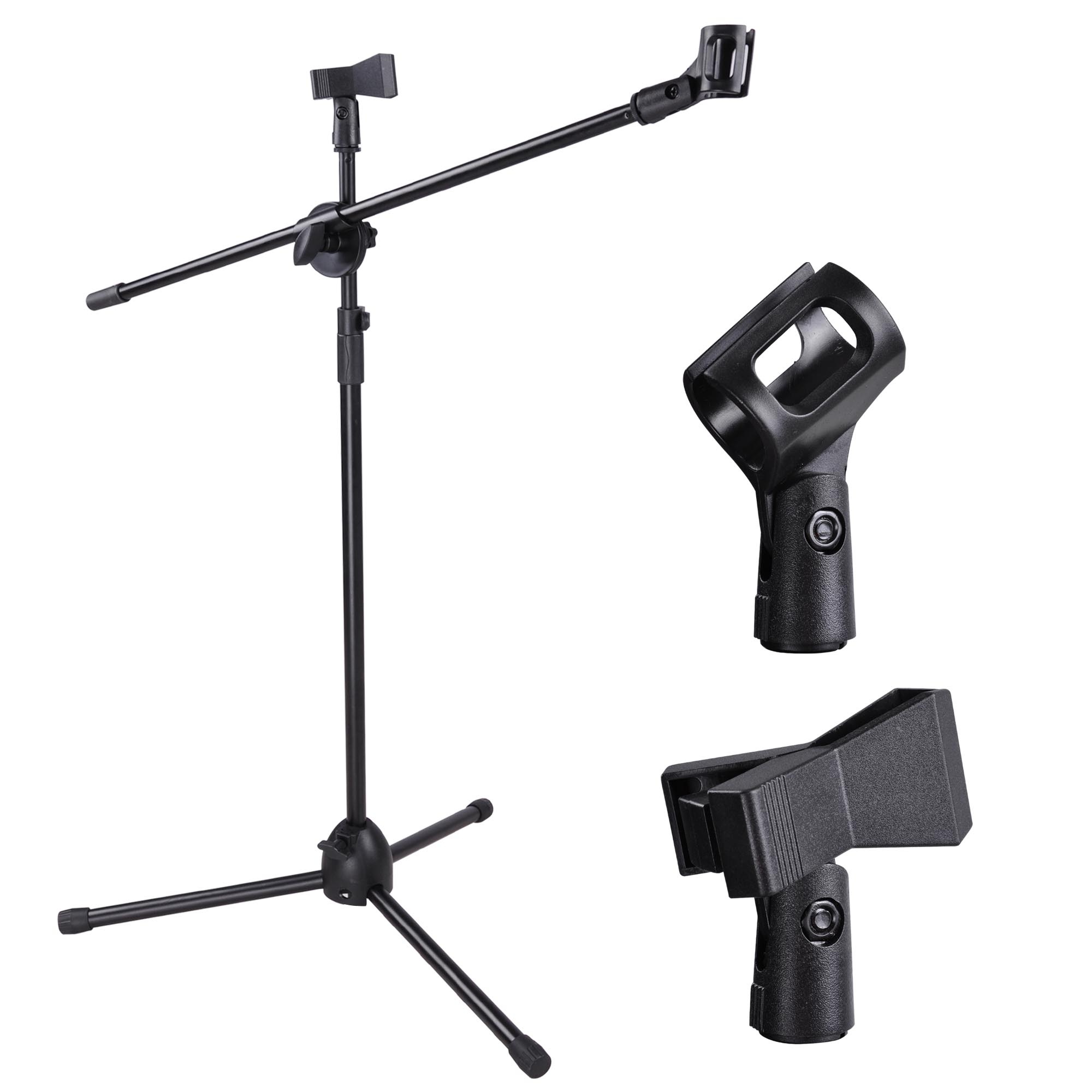 Microphone Stand Dual Mic Clip 360-degree Rotating Folding Type Boom Arm Tripod