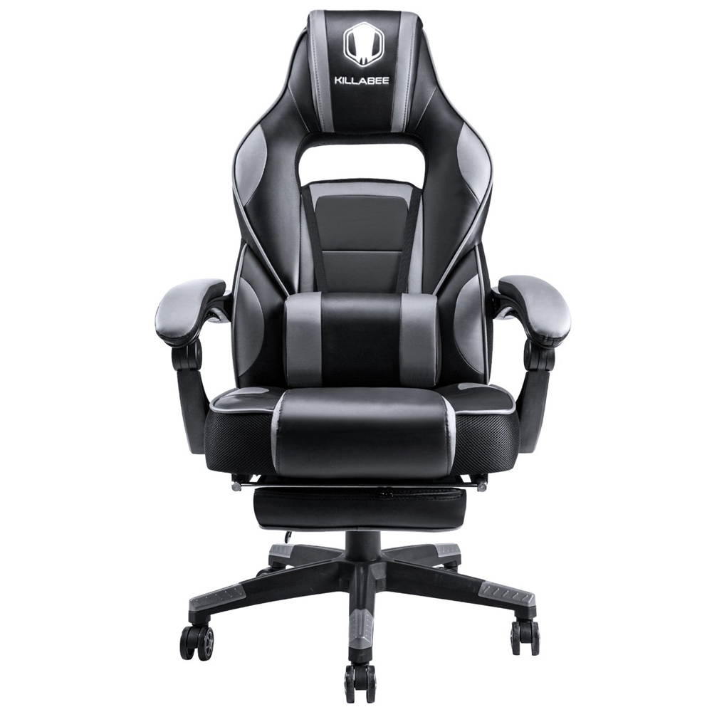 KILLABEE Massage Gaming Chair High Back PU Leather PC Racing Computer Desk Office Swivel Recliner with Retractable Footrest and Adjustable Lumbar Support