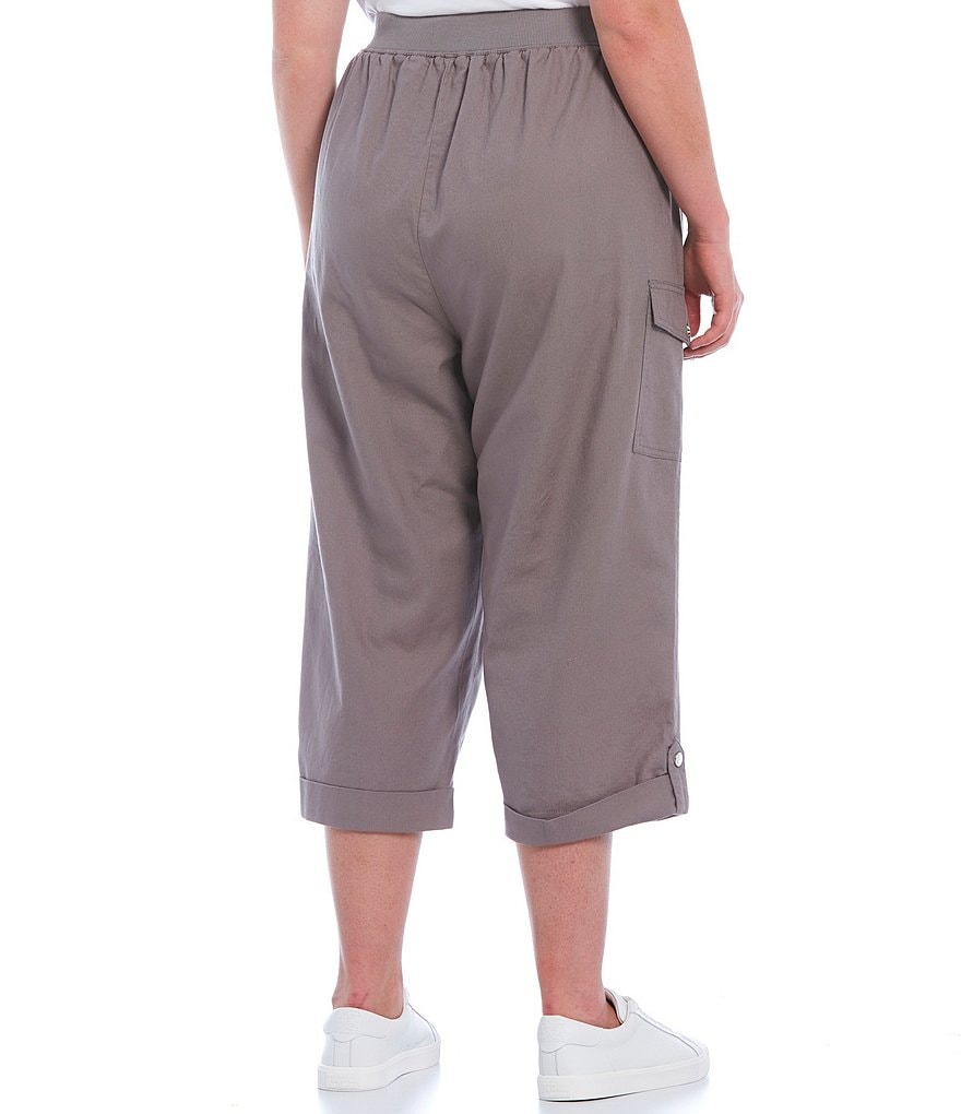 Calvin Klein Plus Size Drawstring Waist Cuffed Hem Crop Cargo Pants