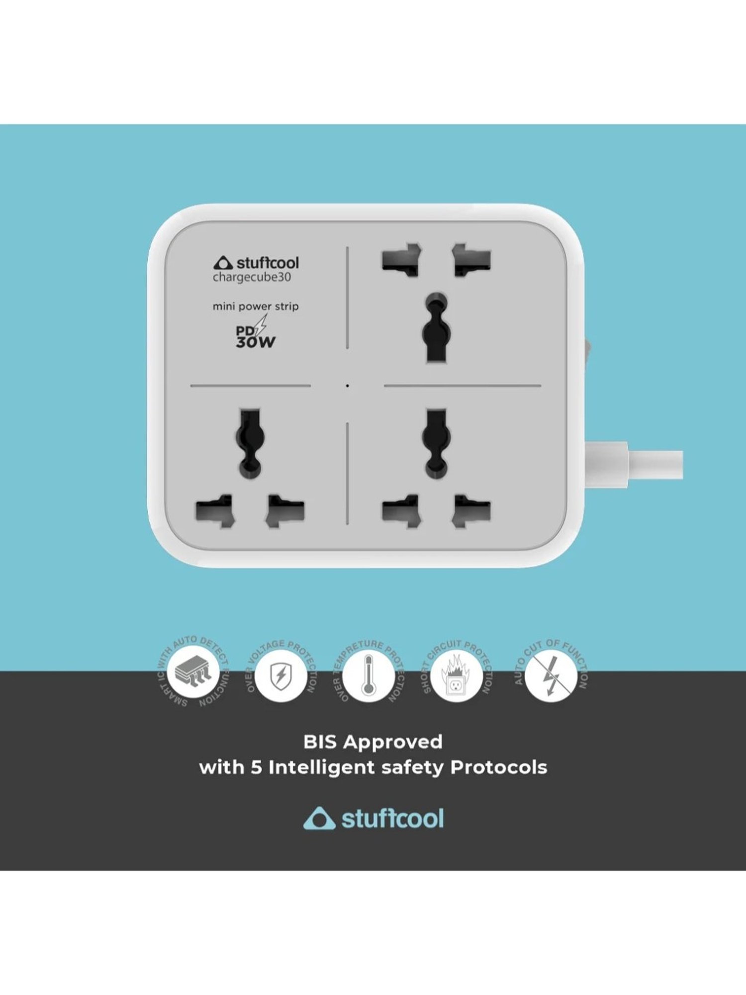Stuffcool ChargeCube Mini Power Strip with 30W Type C output (Black)