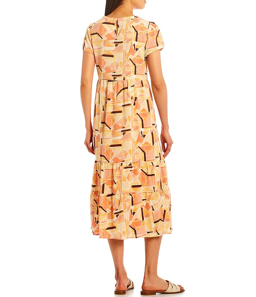 Sugarlips Geo Print Short Sleeve Shift Midi Dress