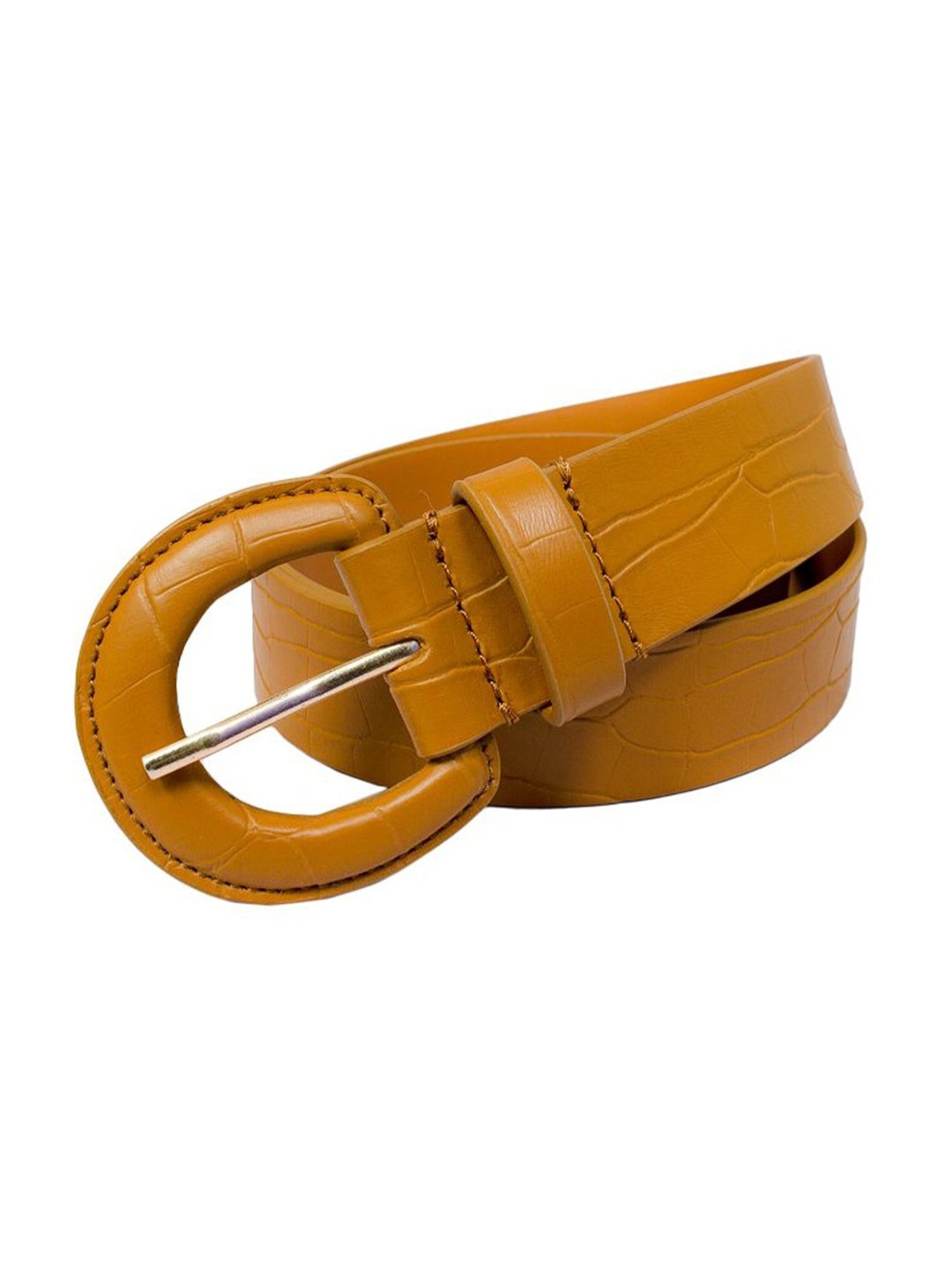 BELWABA Tan Textured Leather Casual Belt for Women