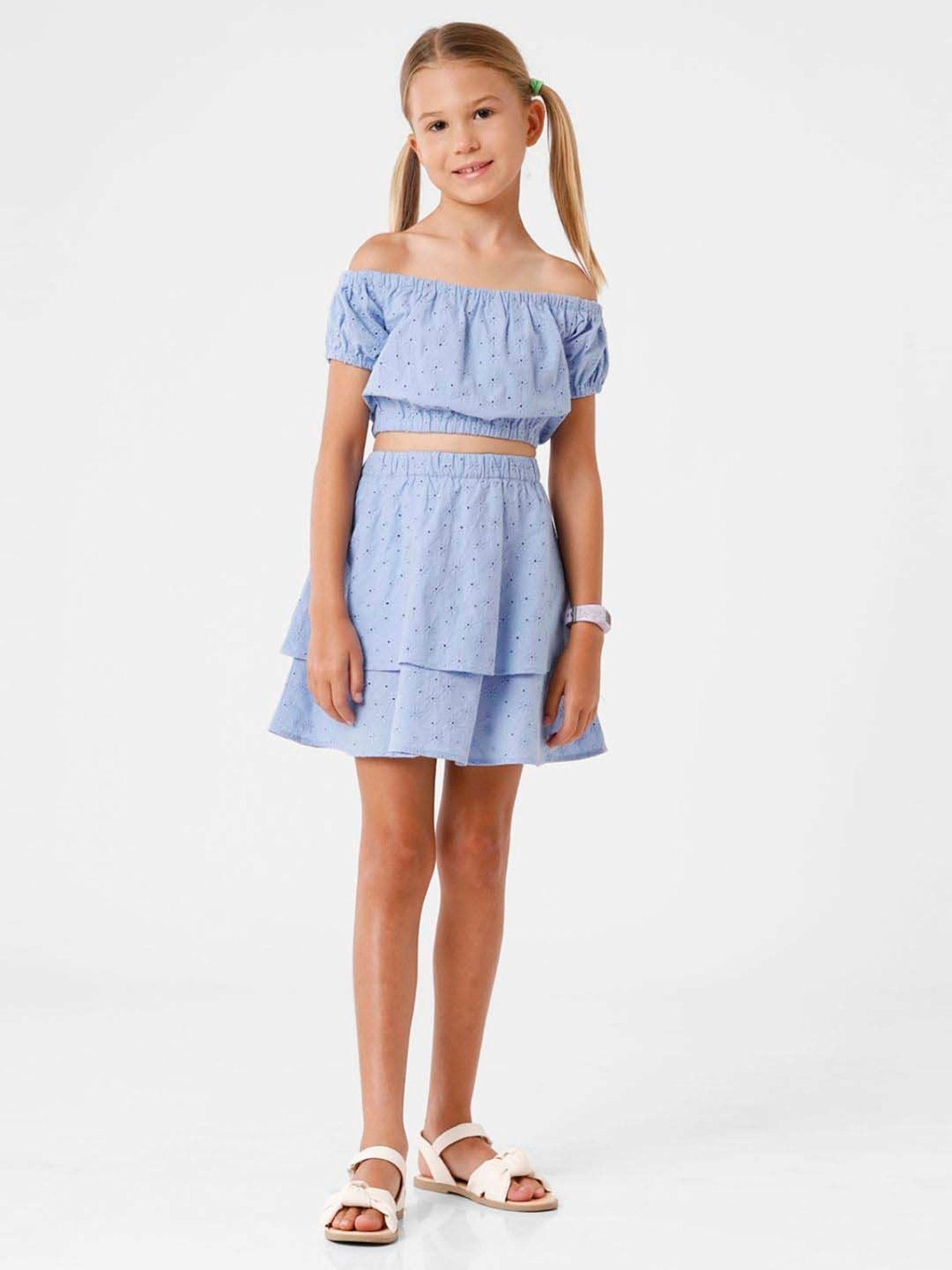Kate & Oscar Kids Blue Embroidered Skirt