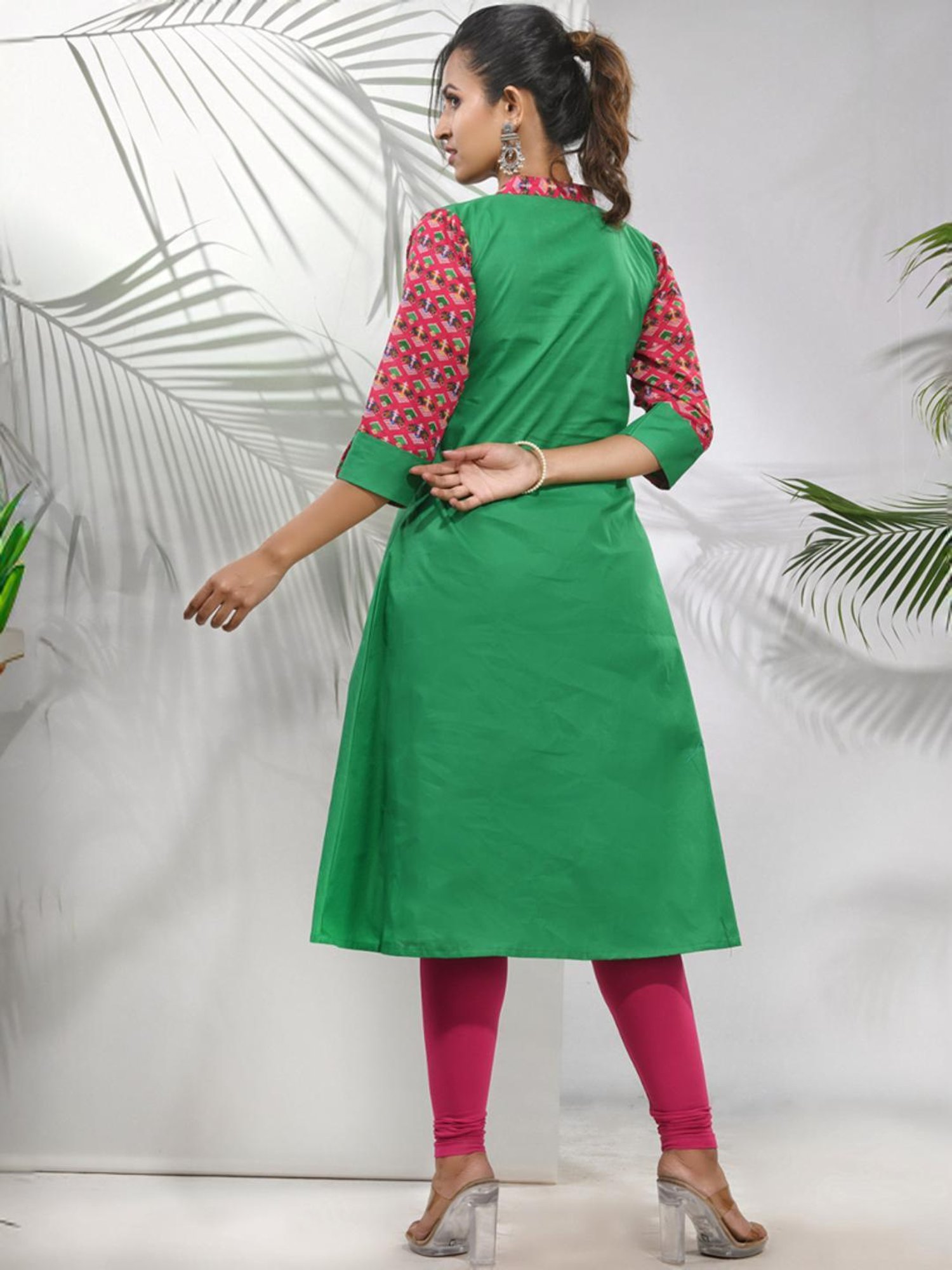 CHARUKRITI Green Cotton Printed A Line Kurta