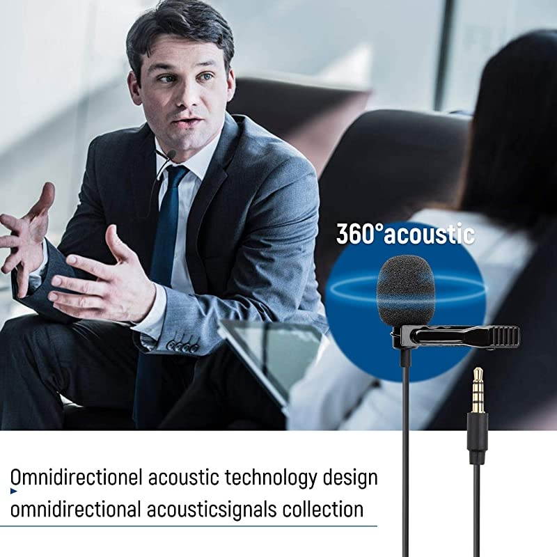 Microphone for iPhone Android Smartphone PC Computer 35mm Jack Condenser Lapel Mic Easy Clipon Recording Mic for YouTube Vlog Singing 19 Feet Cord