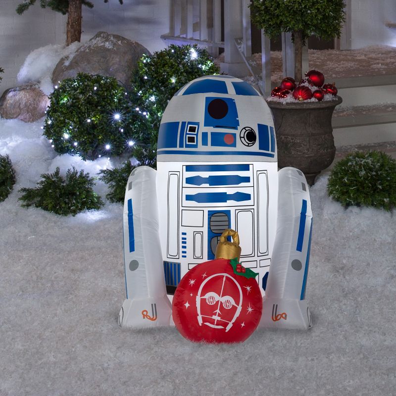 Gemmy Christmas Airblown Inflatable Mixed Media Gnome w/Curved Hat, 5 ft Tall, Multicolored