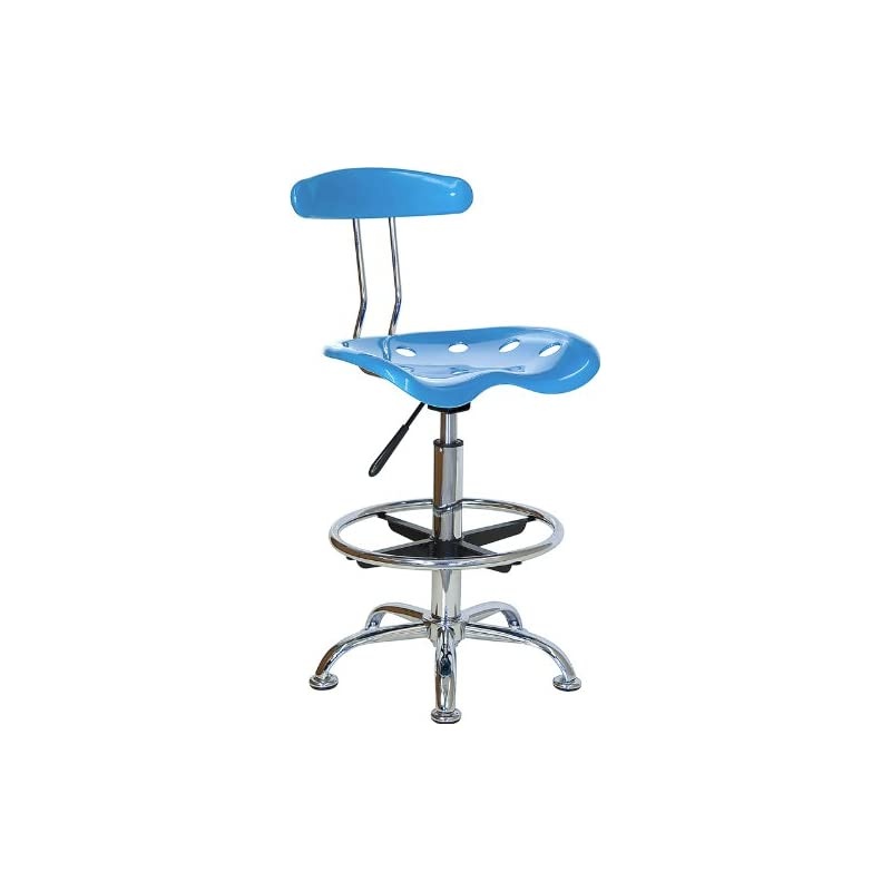 Vibrant Bright Blue and Chrome Drafting Stool with Tractor Seat
