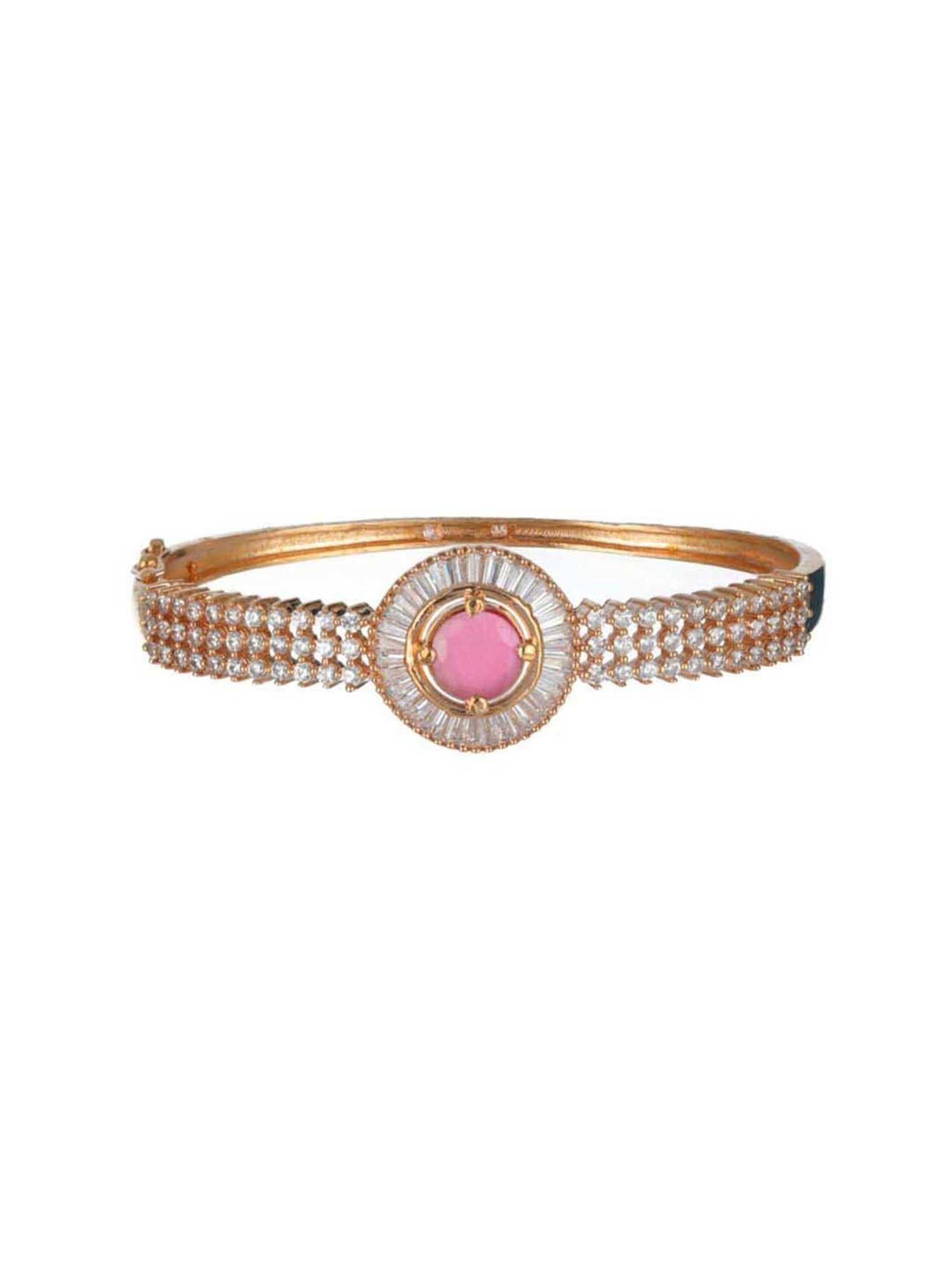 Jazz & Sizzle Rose Gold-Plated & Magenta AD Studded Handcrafted Bangle-Style Bracelet for Women