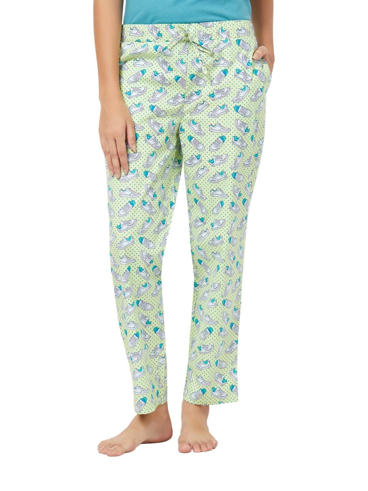 Soie Lime Green Cotton Printed Pyjamas