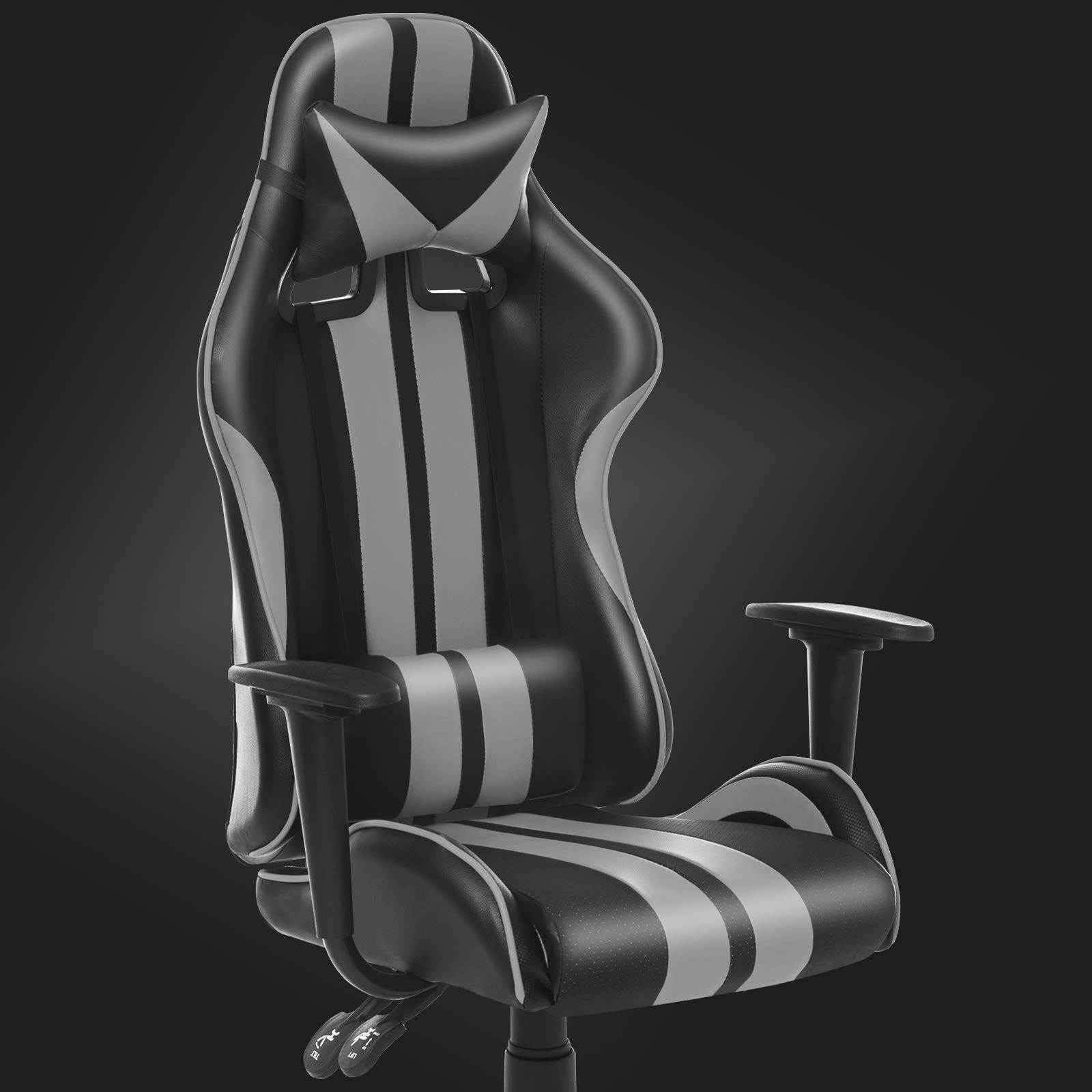 Gaming Chair,Massage Computer Chair,Video Game Chairs,Racing Chair for Gaming with Backrest and Seat Height Adjustable for Adults Teens Gifts(Flash Gray)