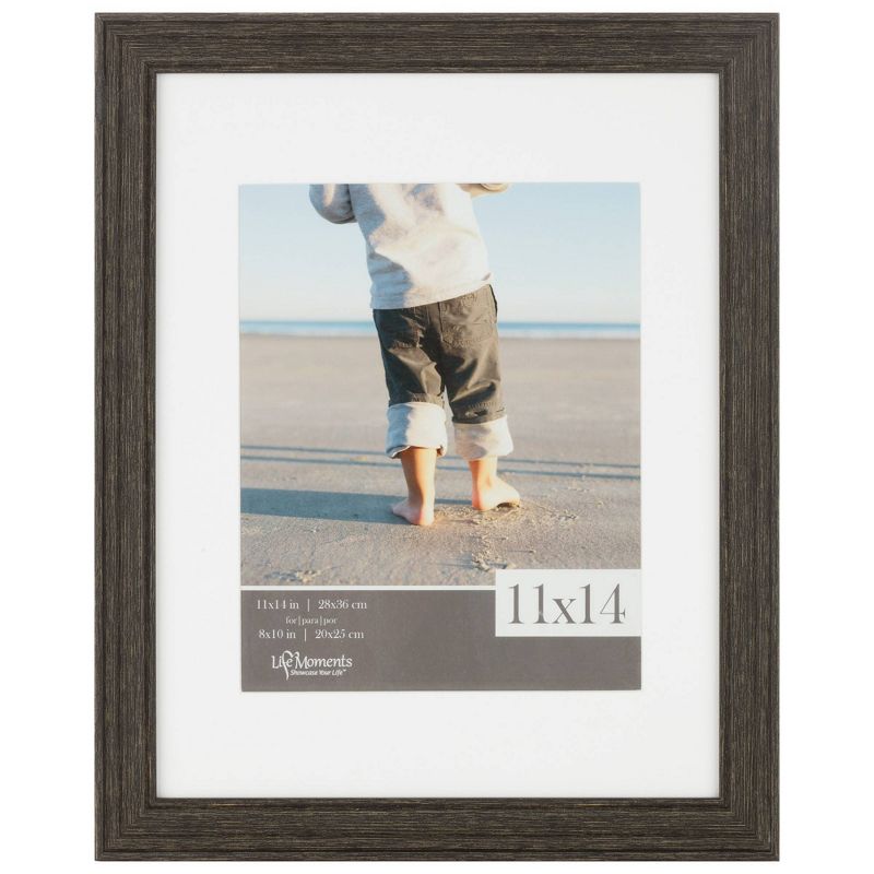 4pc 11"x14" Matted to 8"x10" Rustic Woodgrain Tabletop or Wall Mount Picture Frames Distressed Black - Life Moments