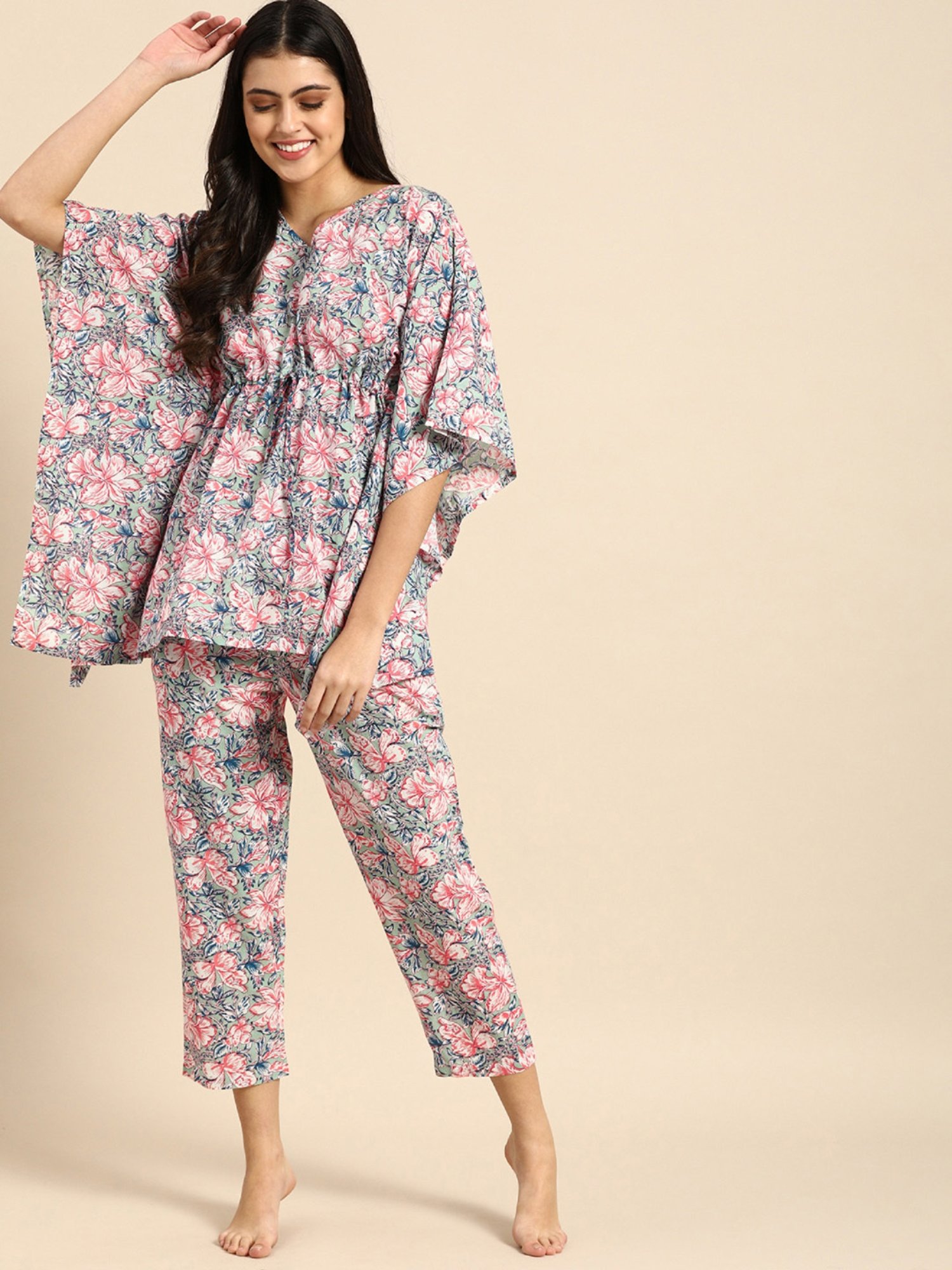 Clt.s Multicolor Printed Kaftan With Pyjamas