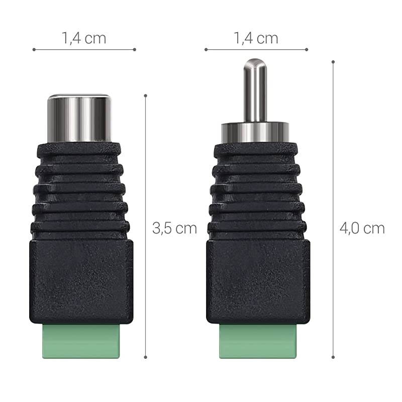RCA Connector Adapter Plug Set - 5 Pairs RCA Female and Male Plug to AV Screw Terminal Audio/Video Connector Adapter - Black with Green