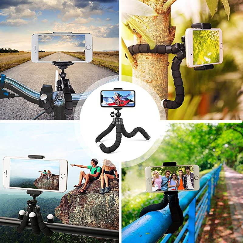Flexible Phone Tripod with Wireless Selfie Remote Shutter Portable and Adjustable Phone Tripod Stand with Universial Phone Clip Mini Tripod Stand Holder Compatible with iPhoneAndroid Samsung